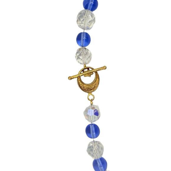 VTG Blue Crystal Glass Beaded Necklace 22” Faceted Graduated Formal Jewelry - Picture 12 of 14